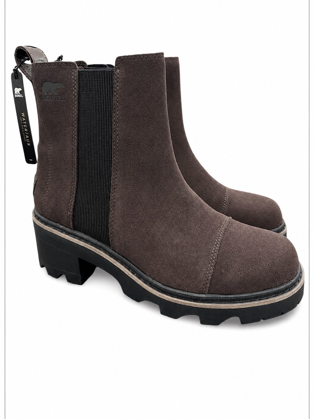 Sorel Women’s Waterproof Chelsea Boots Brown Suede Lug Sole Ankle NWT Size 9.5